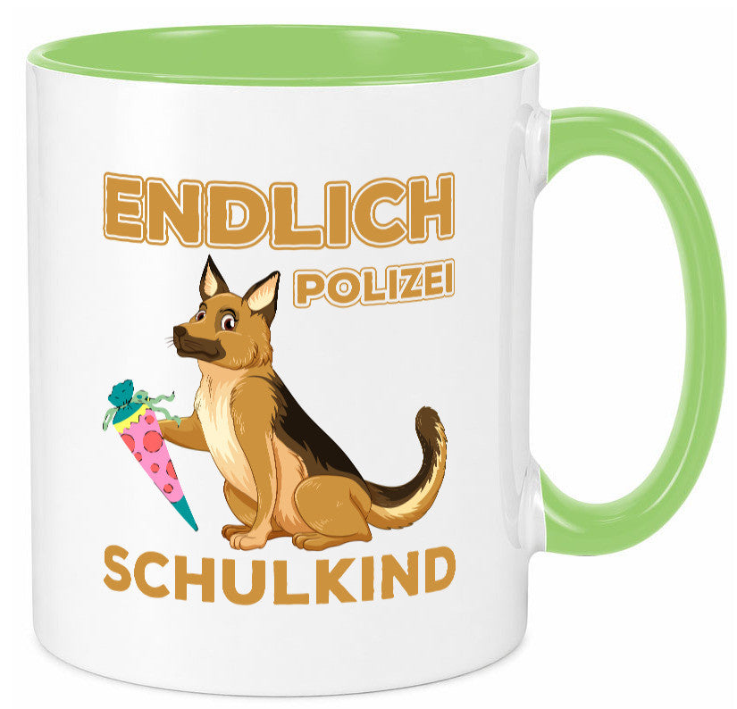 Endlich Schulkind | Tasse Einschulung Polizei Hund lustiger Spruch Geschenk