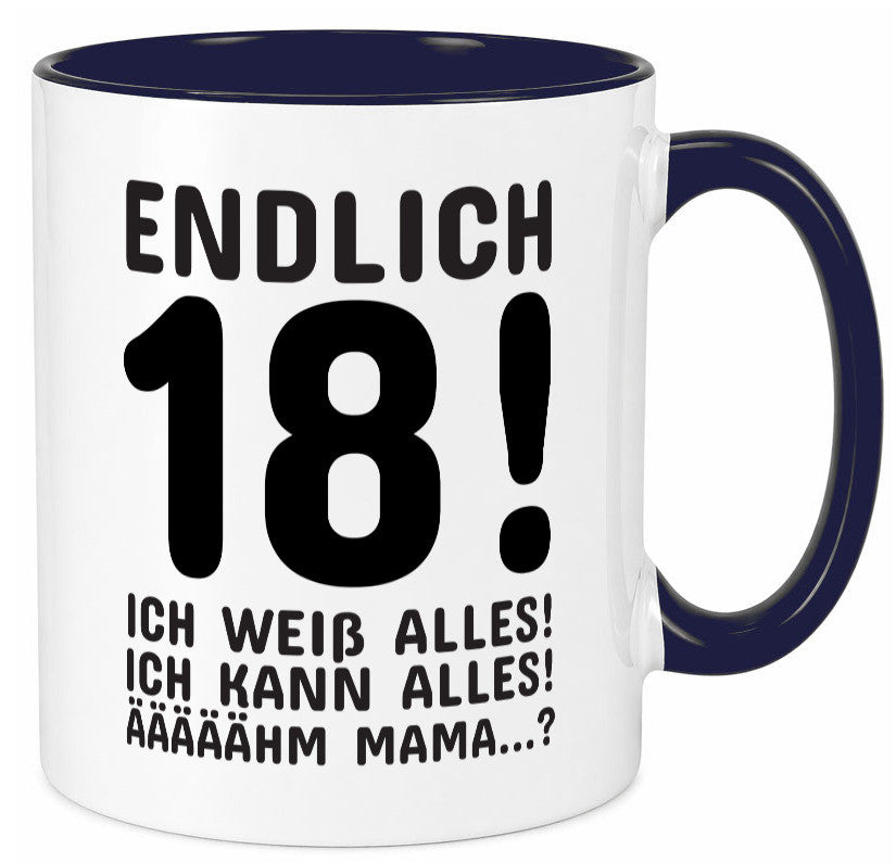 Endlich 18 | Geburtstag Tasse volljährig Erwachsen lustig Geschenkidee Geschenk