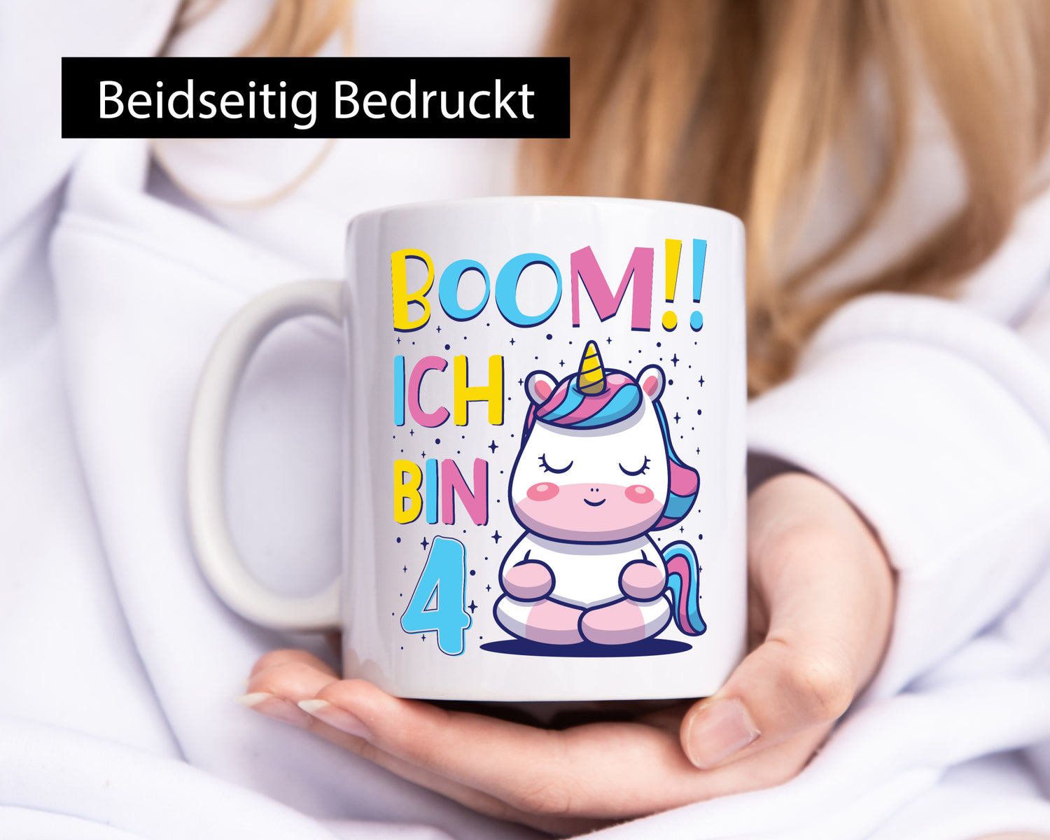 Boom!! Ich bin 4 | Einhorn Sterne Geschenkidee Humor Tasse