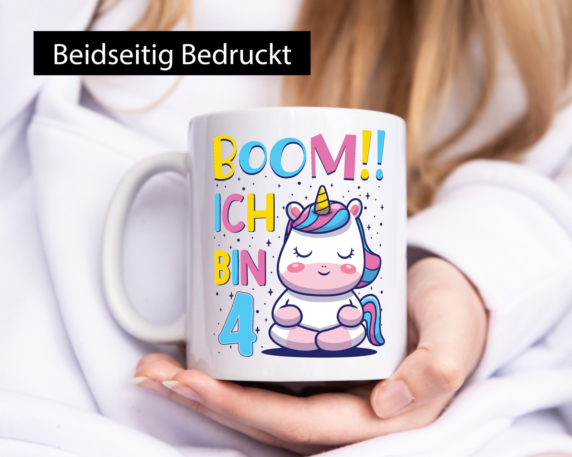 Boom!! Ich bin 4 | Einhorn Sterne Geschenkidee Humor Tasse
