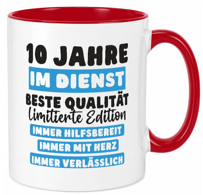 10 Jahre im Dienst | Jubiläum Arbeit v6 lustiger Spruch Geschenk Kollegen Büro Tasse