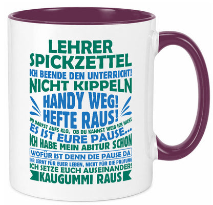 Lehrer Spickzettel | Beruf Tasse lustiger Spruch vl2 Geschenk Arbeit Kollegen