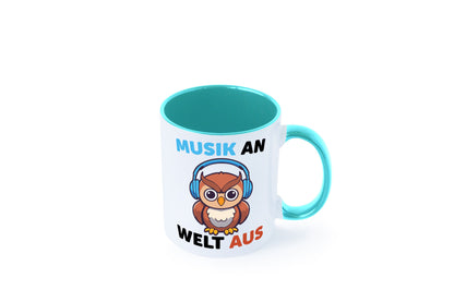 Musik an Welt aus | Eule hört lustiger Spruch Geschenk Humor Geschenkidee Tasse
