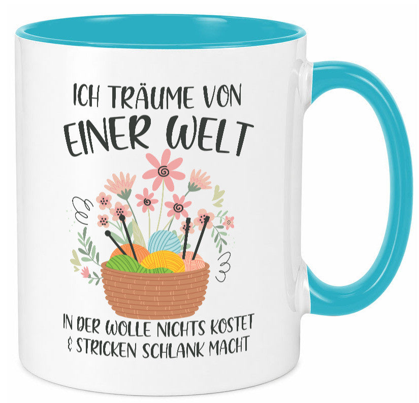 Träume von Wolle die nichts kostet | Korb Strick Blumen lustiger Spruch