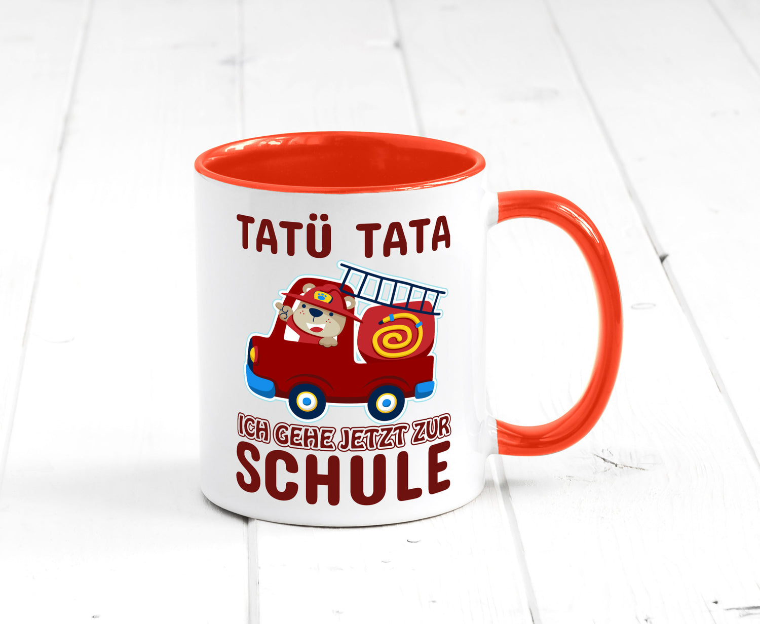Bär in Feuerwehrauto | Tatü Tata Einschulung Tasse Humor Geschenkidee