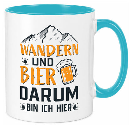 Wandern, Bier, darum hier | Berge Bierglas lustiger Spruch Geschenk Humor Tasse