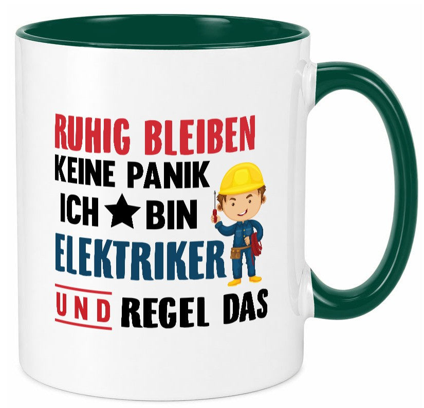 Ruhig bleiben keine Panik ich bin elektriker und regel das Humor Geschenkidee Tasse
