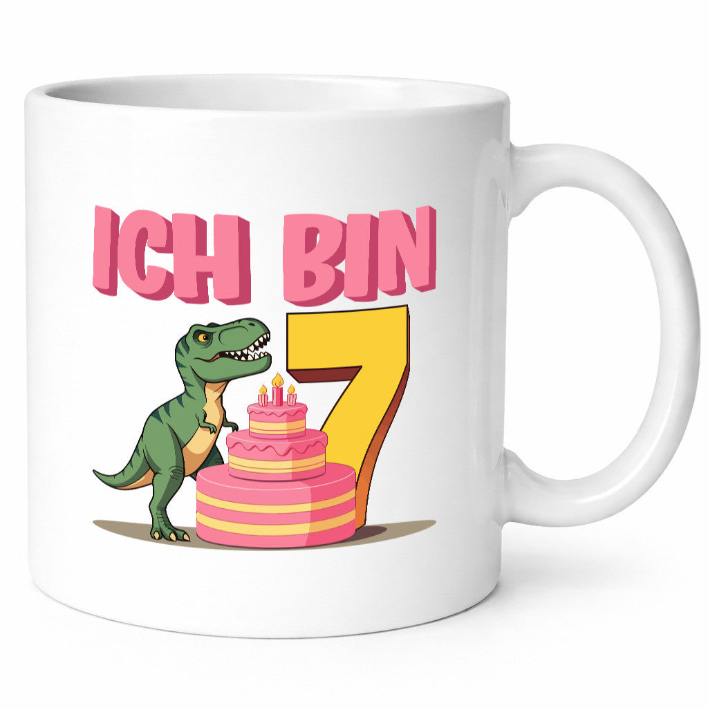 7 Geburtstag | Jahre Dinosaurier mit Kuchen Humor Geschenkidee Tasse