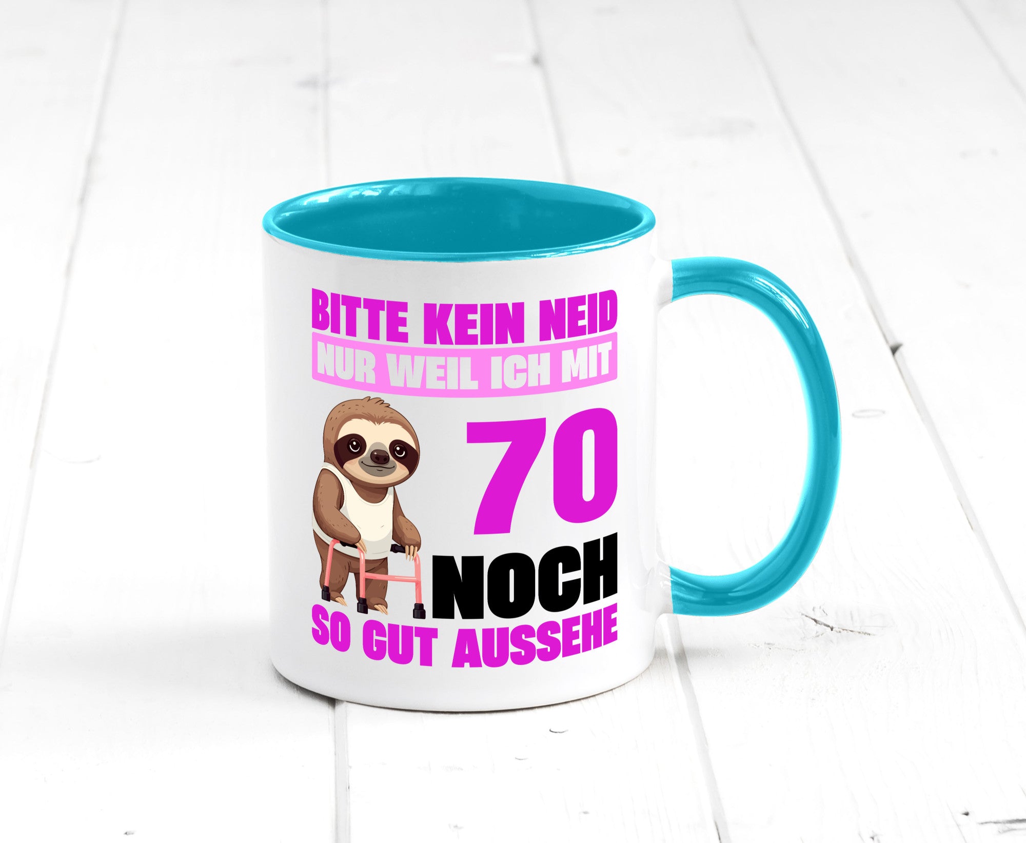70. Geburtstag | Bitte kein neid Faultier 70 Jahre v2 Humor Geschenkidee Tasse