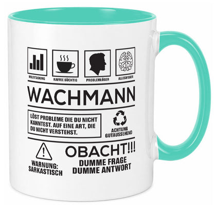 Achtung Probleme Wachmann | Wachpersonal Nachtwächter Geschenkidee Humor Tasse