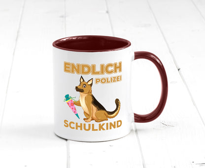 Endlich Schulkind | Tasse Einschulung Polizei Hund lustiger Spruch Geschenk