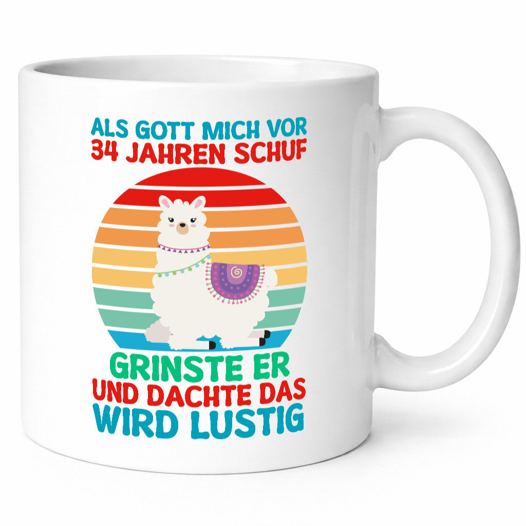 34. Geburtstag | 34Jahre Gut Schuf mich Lama v2 Humor Geschenkidee Tasse