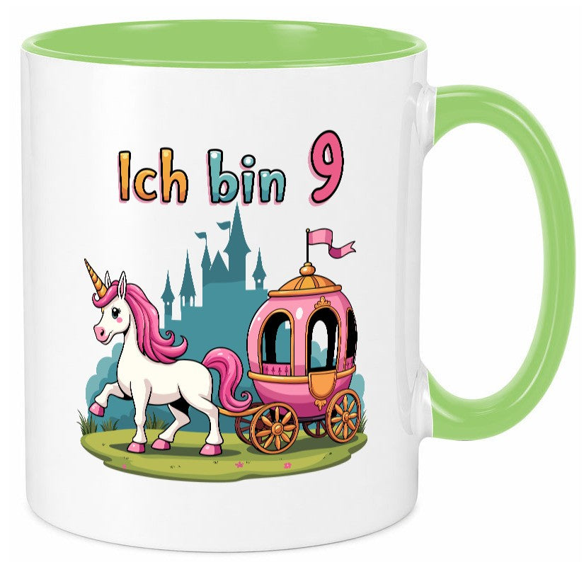 9. Geburtstag | Prinzessin in Kutsche Einhorn Geschenkidee Humor Tasse