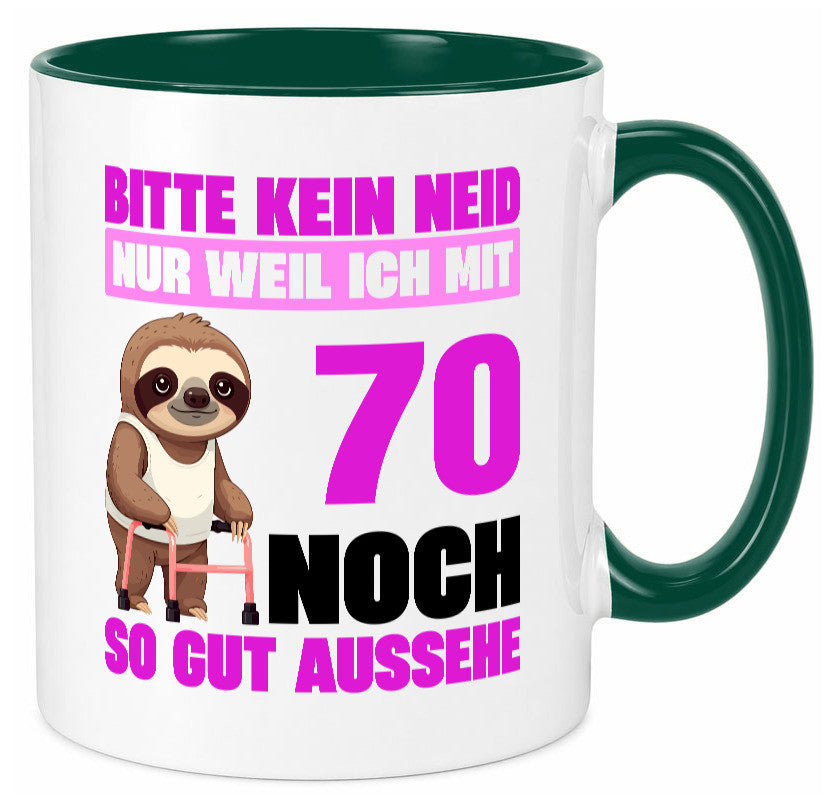 70. Geburtstag | Bitte kein neid Faultier 70 Jahre v2 Humor Geschenkidee Tasse