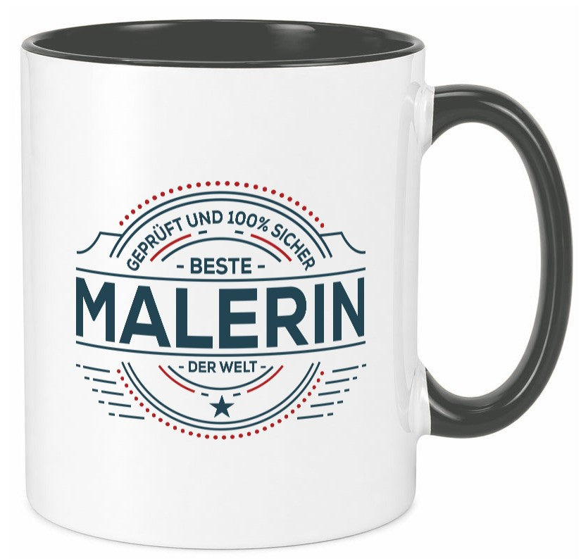 Geprüft und sicher: Malerin | Malerinnen lustiger Spruch Geschenk Humor Tasse