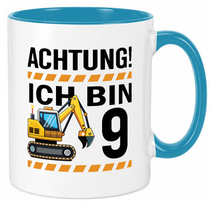 9 Geburtstag Ich bin | Bagger Junge lustiger Spruch Geschenk Geschenkidee Tasse
