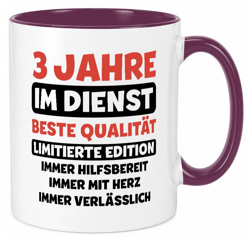 3 Jahre im Dienst | Jubiläum Arbeit v3 lustiger Spruch Geschenk Kollegen Büro Tasse