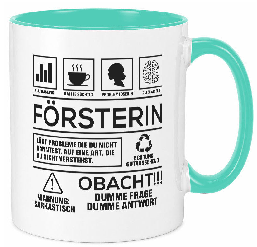 Achtung Probleme Försterin | Forst Arbeit lustig Kollegen Büro Geschenk Tasse