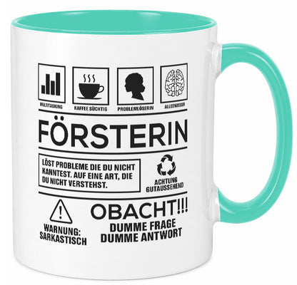 Achtung Probleme Försterin | Forst Arbeit lustig Kollegen Büro Geschenk Tasse