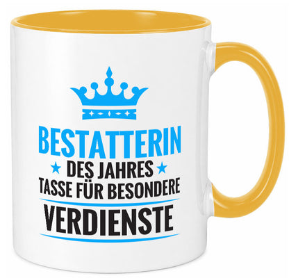 Besonderer Verdienst: Bestatterin | Bestattung lustig Humor Geschenkidee Tasse