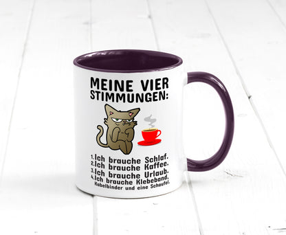 Vier Stimmungen | Morgenmuffel Tasse mürrische Katze Humor Tierliebhaber
