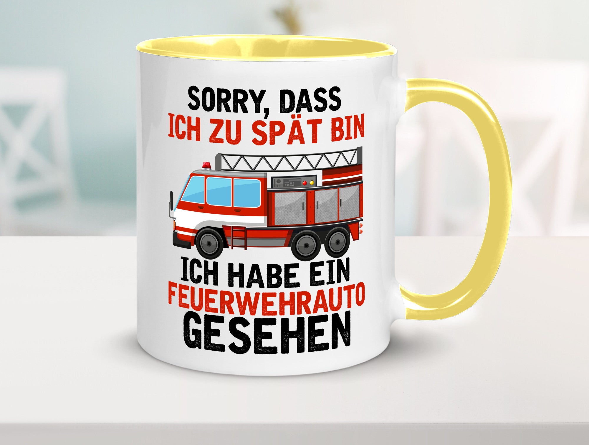 Ich hab ein feuerwehrauto gesehen | lustig Humor Geschenkidee Geschenk Tasse