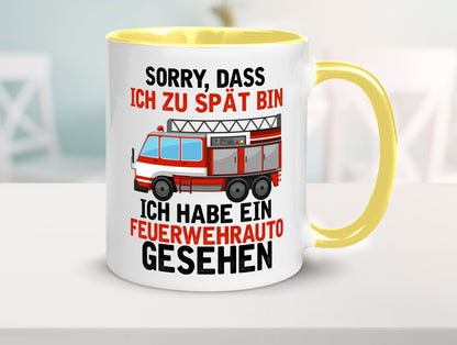 Ich hab ein feuerwehrauto gesehen | lustig Humor Geschenkidee Geschenk Tasse