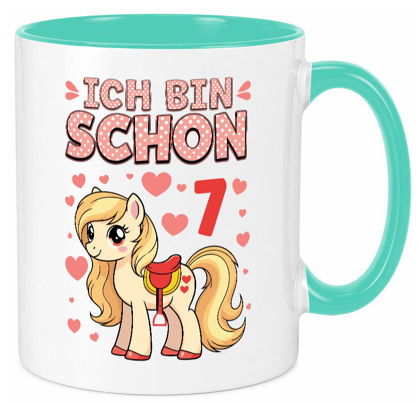 7. Geburtstag | 7 Jahre Mädchen Reiten Pony lustiger Spruch Geschenk Tasse