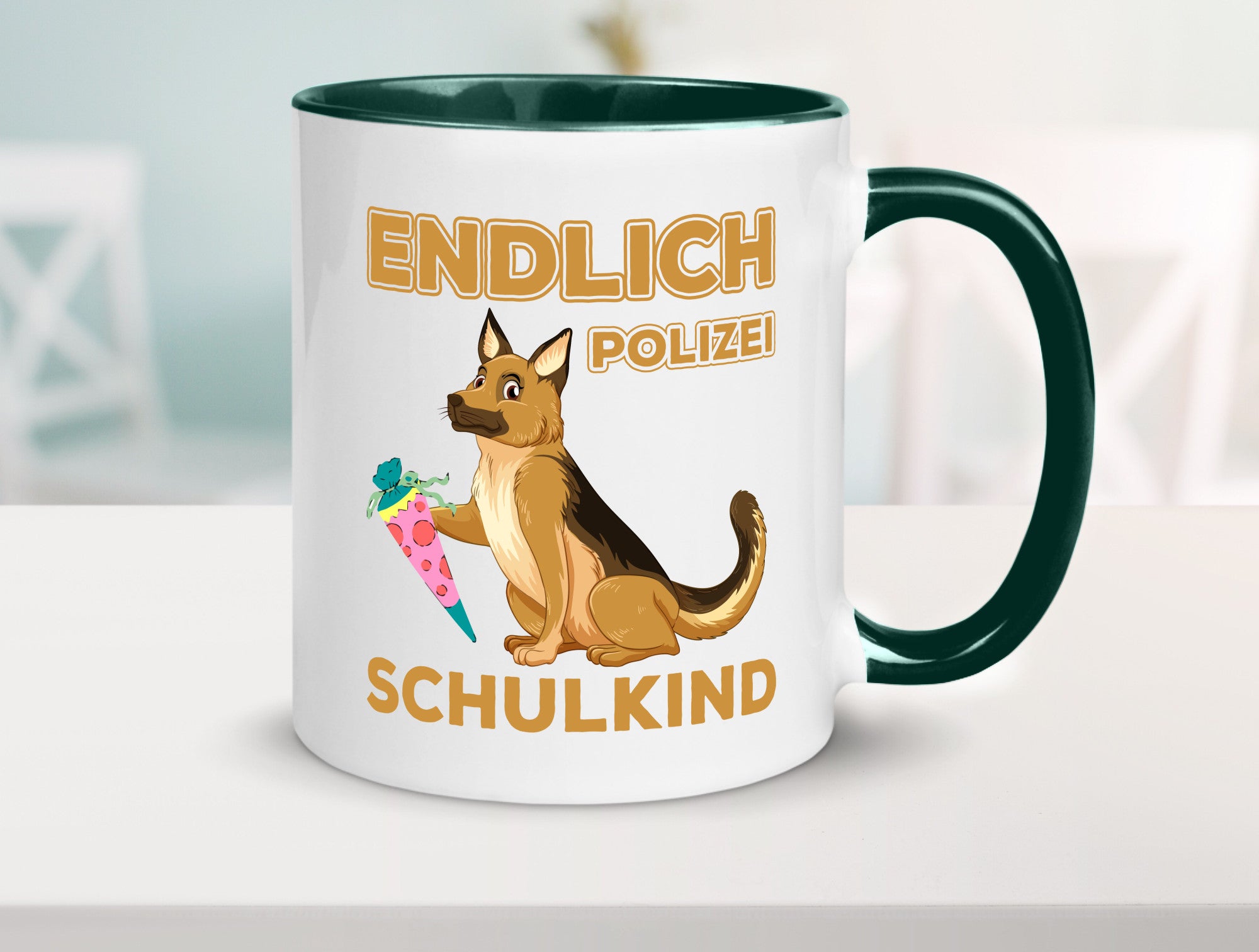 Endlich Schulkind | Tasse Einschulung Polizei Hund lustiger Spruch Geschenk