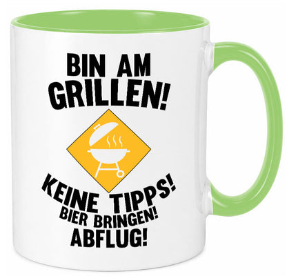 Bin am Grillen | Bier bringen und Abflug Grillmeister Geschenk Humor Tasse