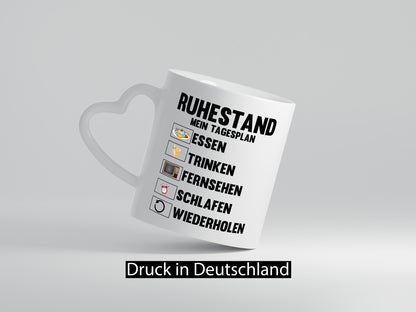 Ruhestand mein Tagesplan | Rentner Geschenkidee Jubiläum Humor Tasse