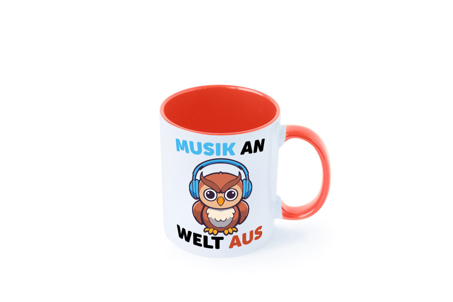 Musik an Welt aus | Eule hört lustiger Spruch Geschenk Humor Geschenkidee Tasse