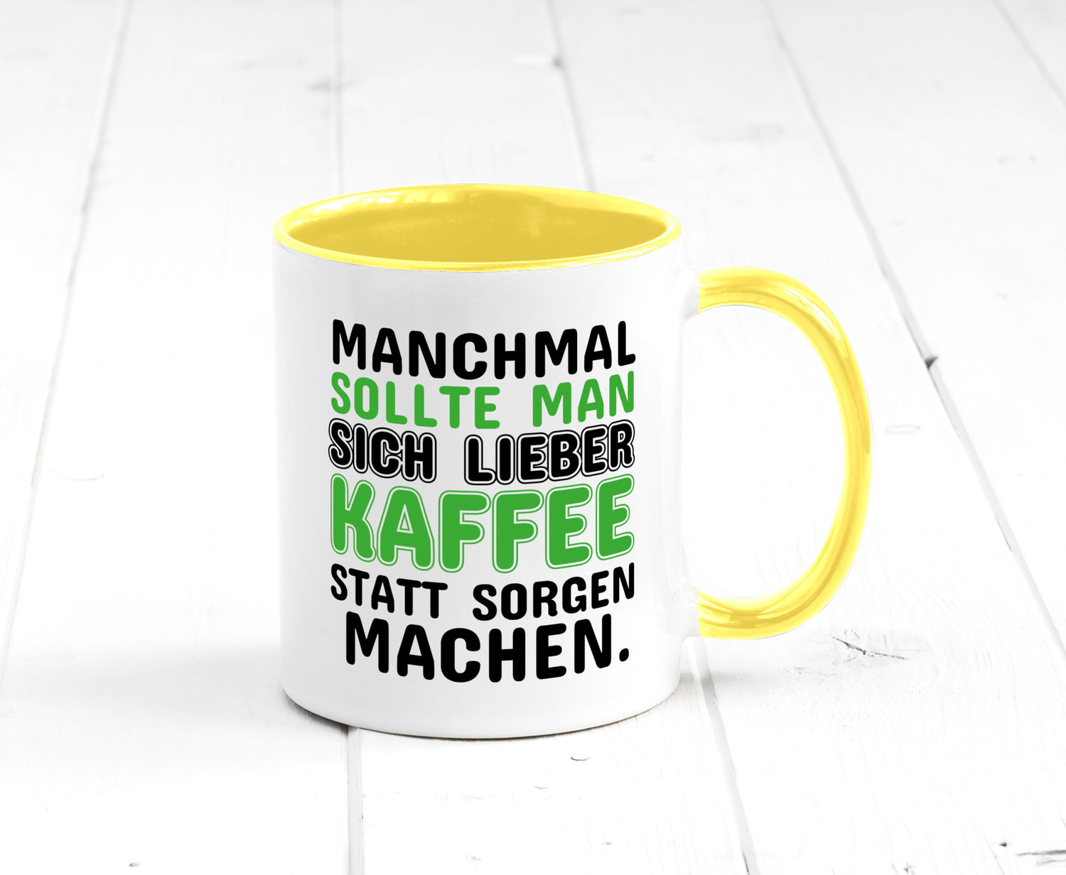 Kaffee statt sorgen lustiger Spruch Geschenk Humor Geschenkidee Tasse