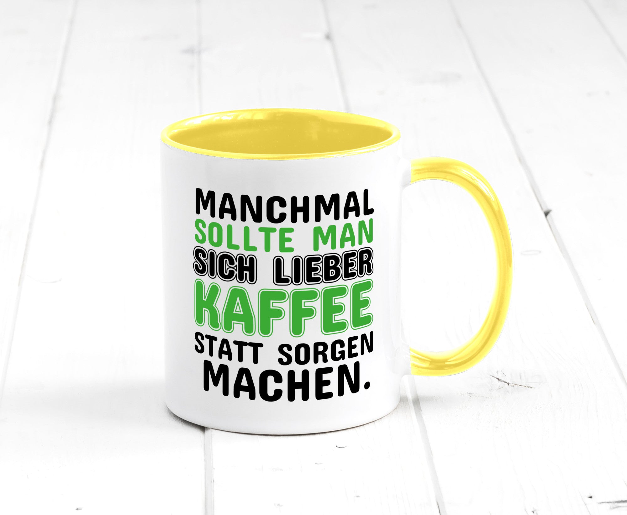Kaffee statt sorgen lustiger Spruch Geschenk Humor Geschenkidee Tasse