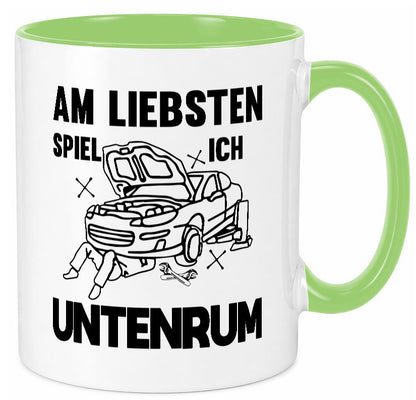 Am liebsten spiele ich untenrum | Autowektstatt lustiger Spruch Geschenk Humor Tasse