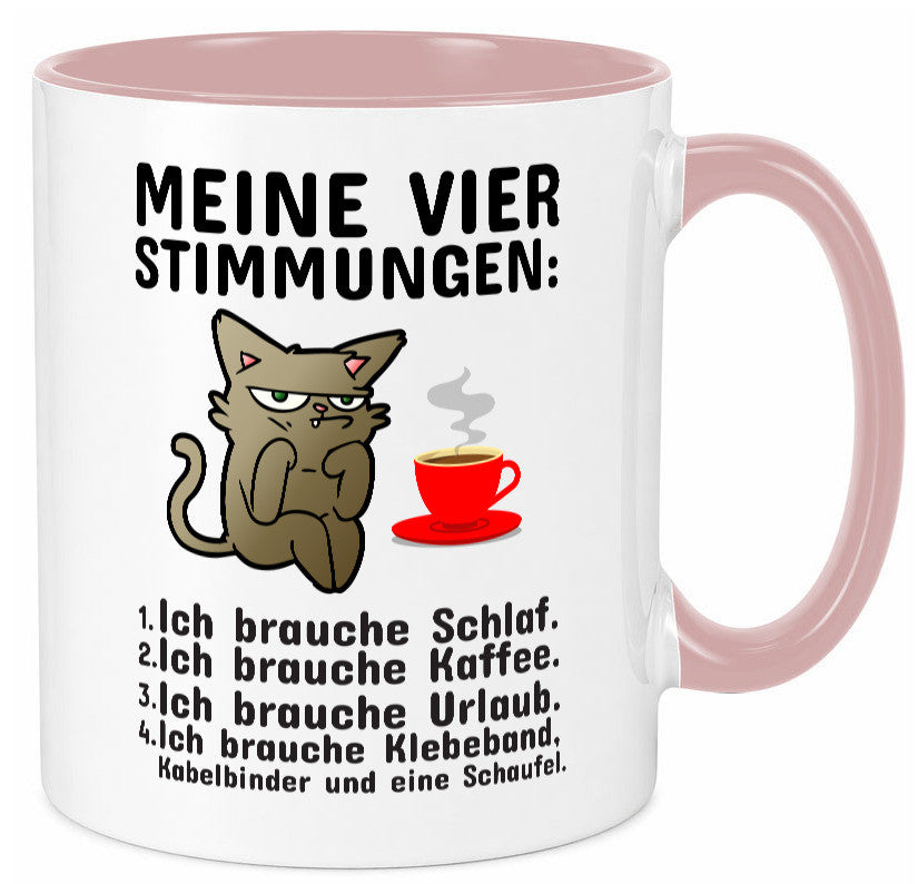 Vier Stimmungen | Morgenmuffel Tasse mürrische Katze Humor Tierliebhaber