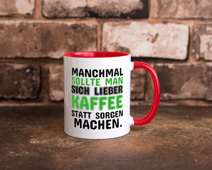 Kaffee statt sorgen lustiger Spruch Geschenk Humor Geschenkidee Tasse