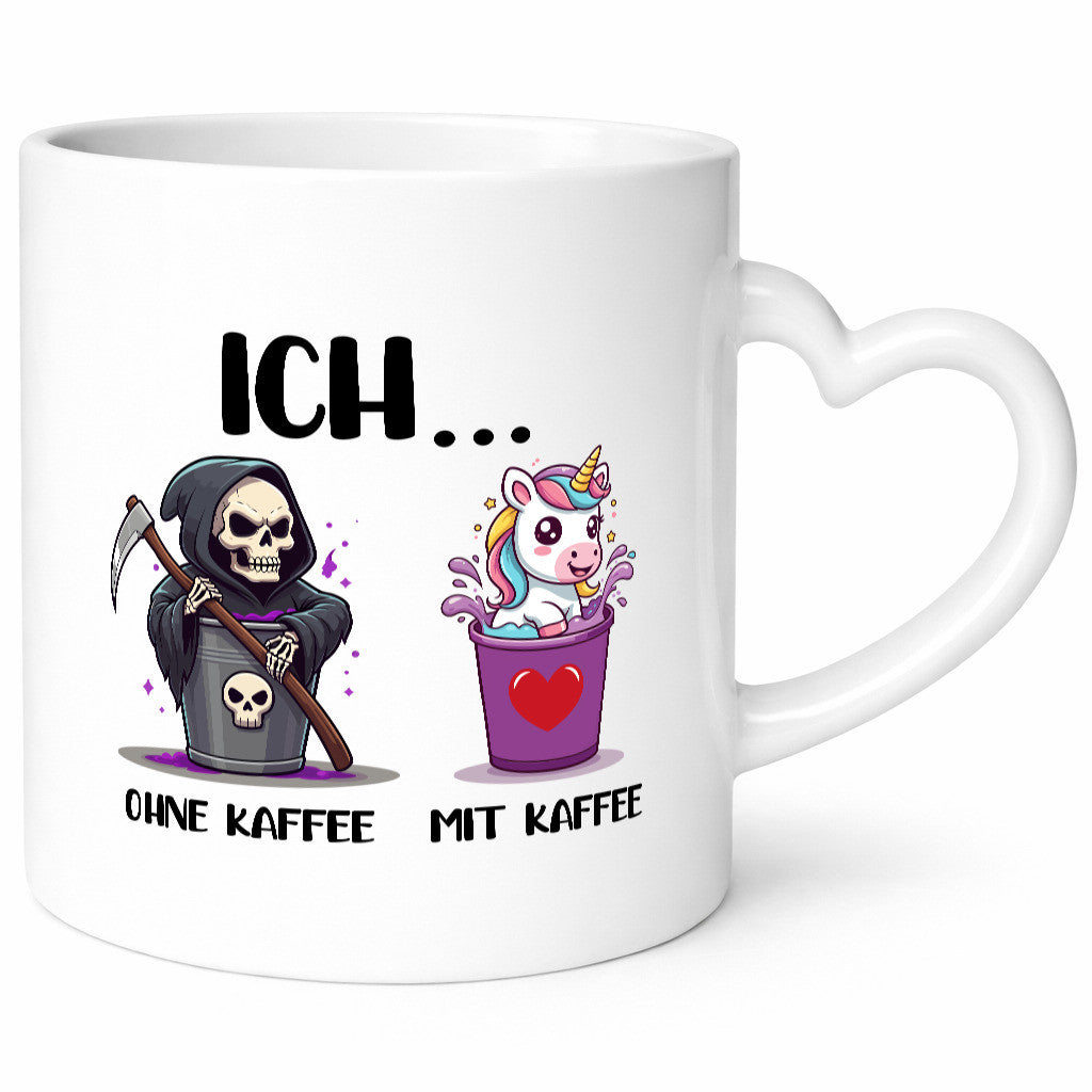 Ich mit und ohne Kaffee | Einhorn Kaffeetrinker v2 Humor Geschenkidee Tasse