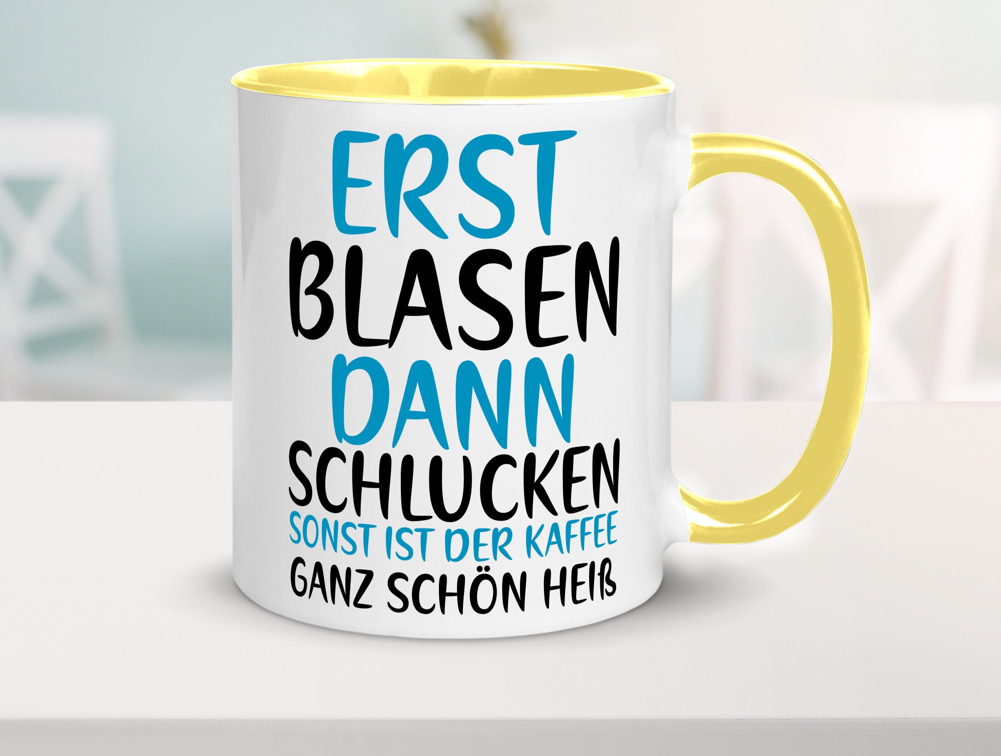 Erst Blasen dann Schlucken | kecker Spruch Lippenstift Geschenkidee Humor Tasse