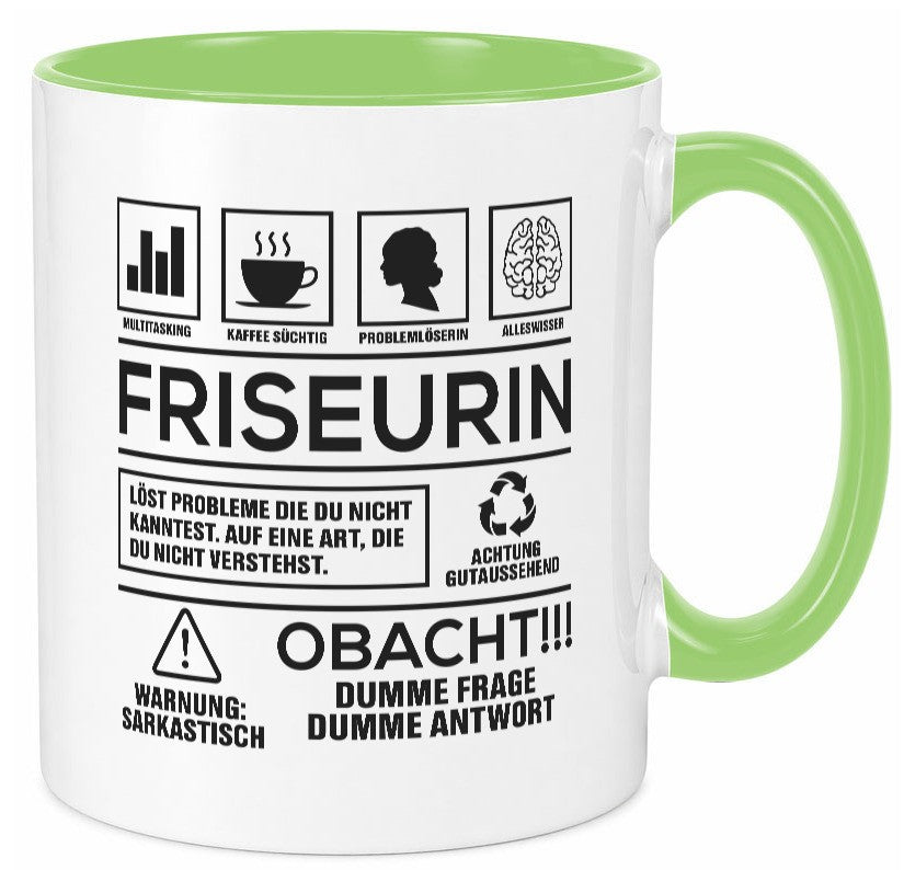 Achtung Probleme Friseurin | Friseuse Frisörin Geschenkidee Humor Tasse