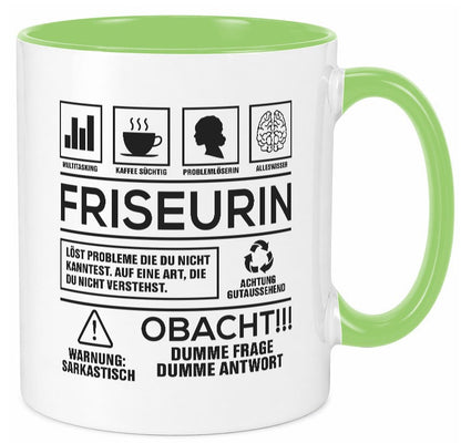 Achtung Probleme Friseurin | Friseuse Frisörin Geschenkidee Humor Tasse