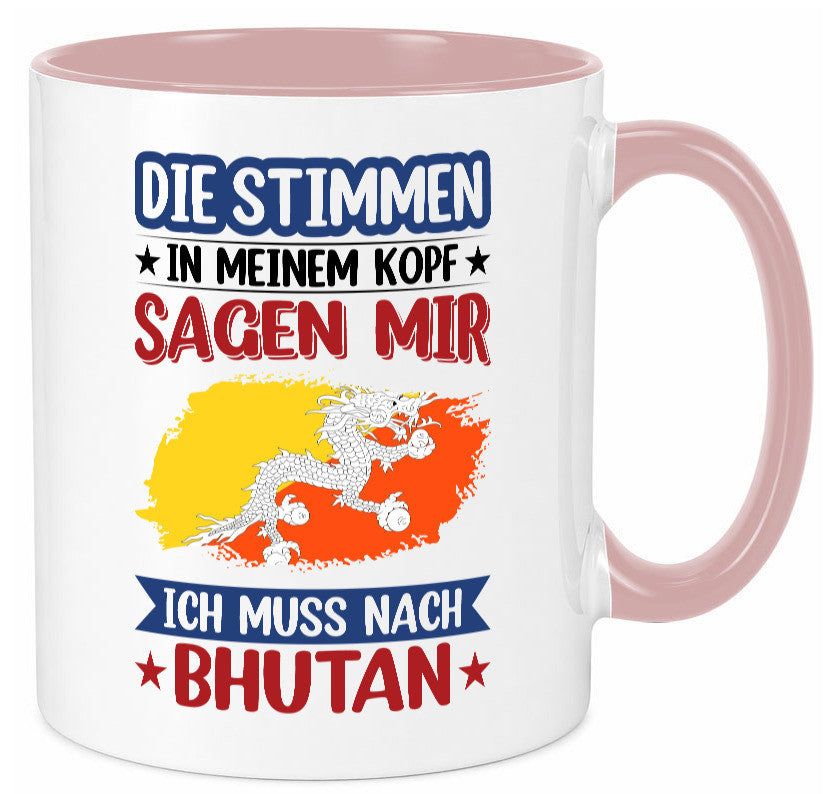 Bhutan | Urlaub Stimmen in meinem Kopf Traumland Geschenkidee Humor Tasse