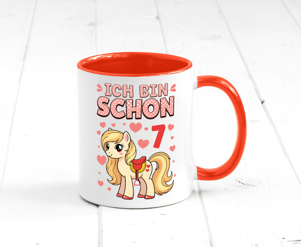 7. Geburtstag | 7 Jahre Mädchen Reiten Pony lustiger Spruch Geschenk Tasse