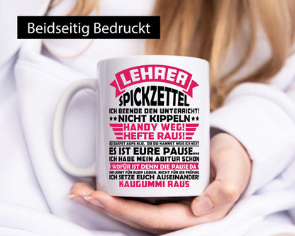 Lehrer Spickzettel | Beruf Tasse lustiger Spruch vl8 Geschenkidee Arbeit
