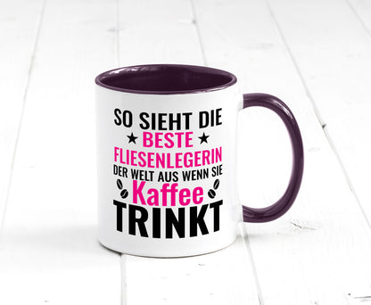Kaffee trinkt: Fliesenlegerin | Fliesenlegen Bau Humor Geschenkidee Tasse