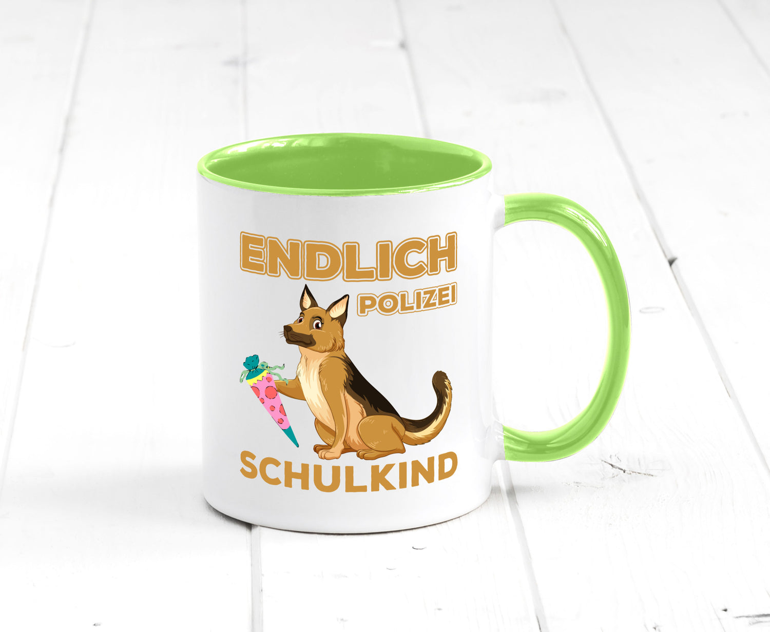 Endlich Schulkind | Tasse Einschulung Polizei Hund lustiger Spruch Geschenk