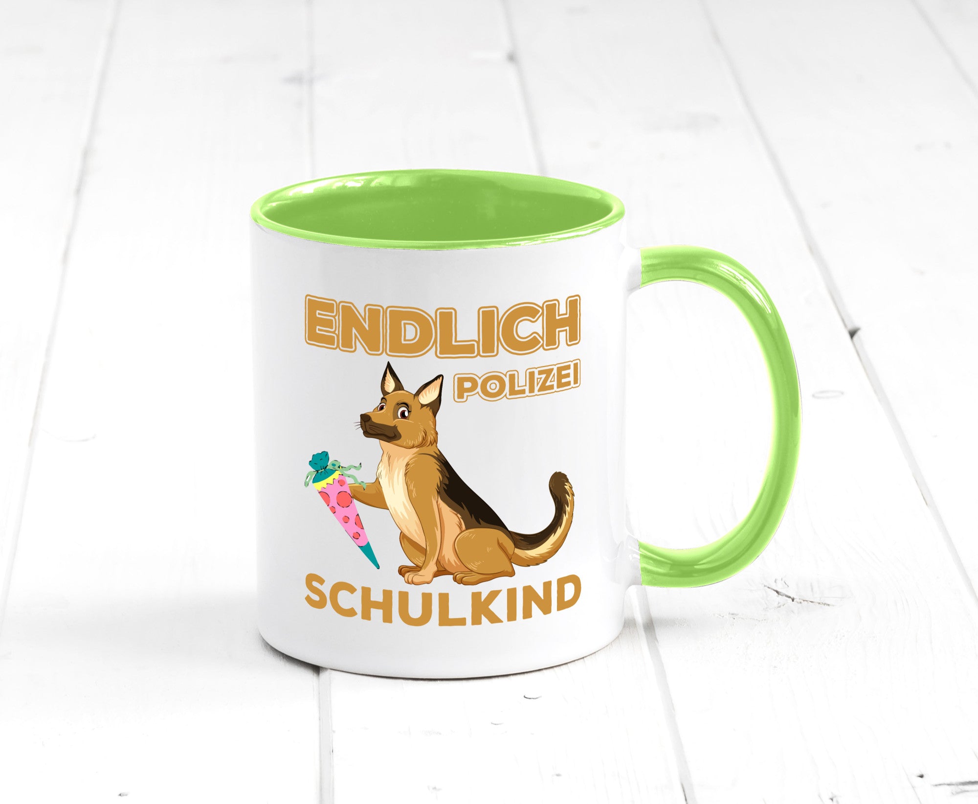 Endlich Schulkind | Tasse Einschulung Polizei Hund lustiger Spruch Geschenk