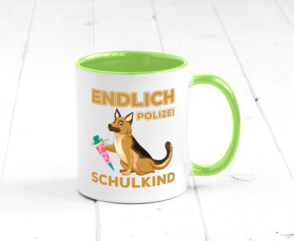 Endlich Schulkind | Tasse Einschulung Polizei Hund lustiger Spruch Geschenk
