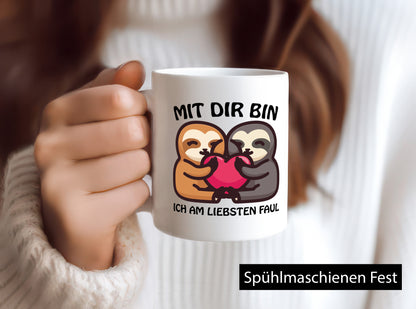 Faul mit dir Faultier lustig Tierliebhaber Humor Geschenk Tasse