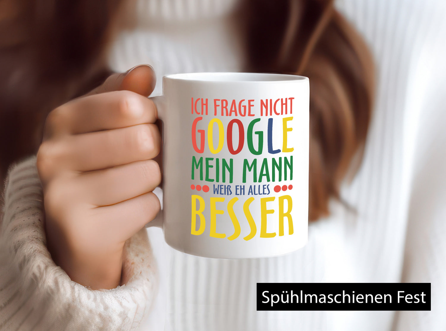 Mann weiß alles besser | Ehe Google Partnerschaft Humor Geschenkidee Tasse